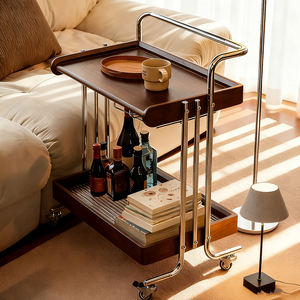 Carrito de almacenamiento de madera maciza, color nogal, mesa auxiliar móvil con ruedas para sala de estar, dormitorio, organizador de oficina, fácil de usar - Product Image 4