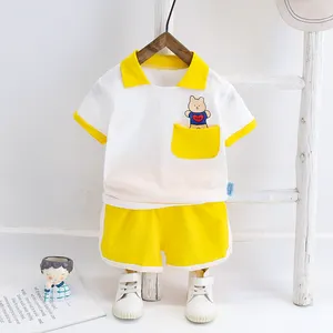 여름 뜨거운 판매 폴로 셔츠 포켓 곰 아기 아이 옷 새로운 패션 아름다운 어린이 의류 세트 1-5years