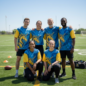 Customizable Spandex/Polyester Raglan Tee for Corporate Teams-Boston Marathon Blue Yellow Logo-Sublimation Printed
