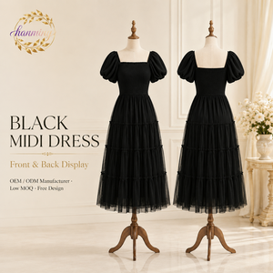 <span class=keywords><strong>Vestido</strong></span> Midi <span class=keywords><strong>de</strong></span> Tul Fruncido para Mujer, Verano 2026, Manga Corta Abullonada, Cuello Cuadrado, con Volantes, para Invitadas <span class=keywords><strong>de</strong></span> <span class=keywords><strong>Boda</strong></span> y Fiestas - Product Image 5