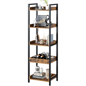5-Tier Modern Panel Free-Standing <strong>Shelf</strong> <strong>Units</strong> <strong>Narrow</strong> Display Wood Bookshelf with Metal Frame for Living Room Bedroom - Product Image 1