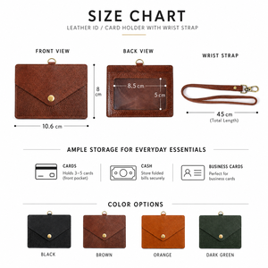 Custom Genuine Leather ID Card Holder with Detachable Wrist Strap Clear ID Window Snap Closure Slim <strong>Badge</strong> <strong>Wallet</strong> for Men Women - Product Image 5