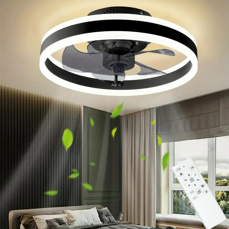 Recessed Luxury Chandelier Modern Smart LED Fan Light Ceiling Fan with Light and Remote Controls