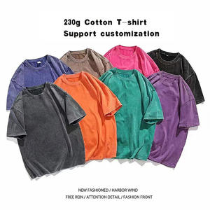 230 GSM Washed Old T-shirt Custom Printed LOGO Cotton Short Sleeve Loose American Retro 100% Cotton Large Size <strong>Clothes</strong> - Product Image 2