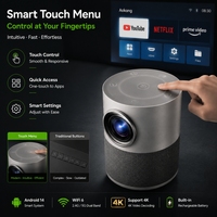 Proyector Portátil Inteligente con Android 14, Batería Integrada, WiFi 6, Enfoque Automático Keystone, Compatible con 4K, Alta Definición