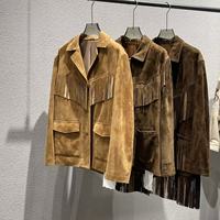 Veste bomber pour femme à franges, en daim, grande taille, avec pompons – Nouvelle collection