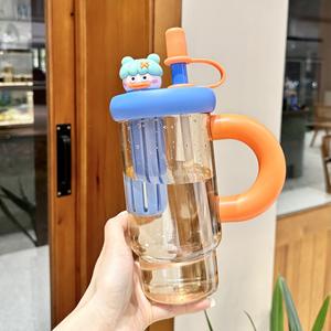 Taza para beber jugo transparente de gran capacidad de 900ml para niños y niñas <span class=keywords><strong>Kawaii</strong></span>, vaso de agua de plástico reutilizable sin Bpa con pajita e infusor - Product Image 6