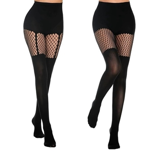Collants transparents noirs jacquard taille haute fins pour femmes, bas résille sexy sans couture à bretelles - Product Image 2