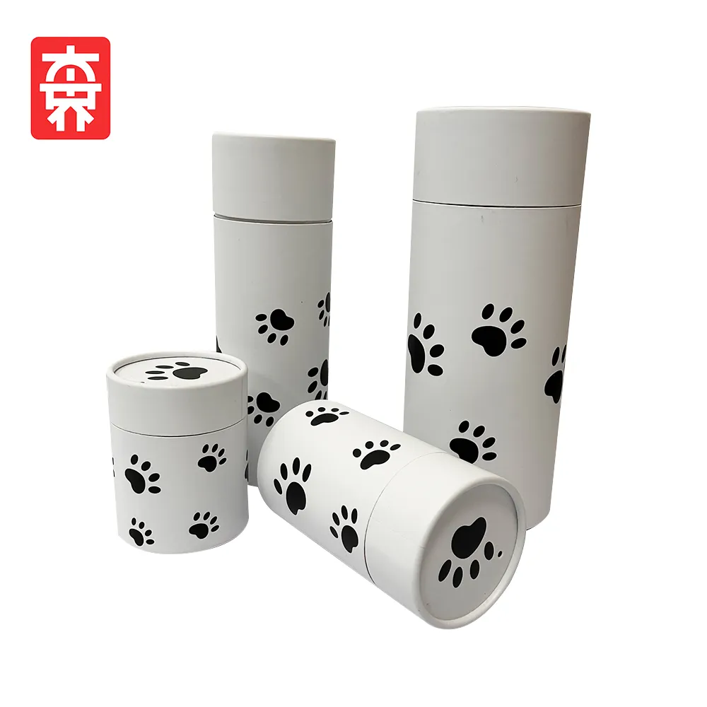 Vente en gros personnalisé biodégradable animal patte imprimé crémation urne pour animaux de compagnie chiens cendres papier diffusion tube cendres dispersion tube