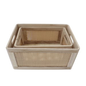 2 Pieces White Wooden Crates With Handles Home Toy Storage Basket Nesting Crate Setset 5 Box By Paulownia