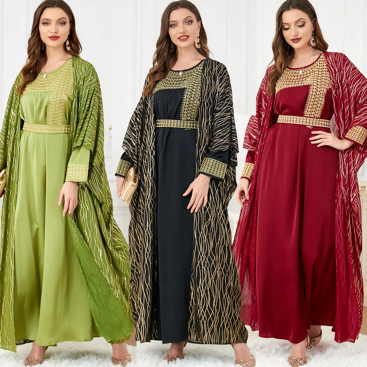 U.Chic O-hals Twee Stukken Set Lange Mouw Traditionele Moslim-Hals Vrouwen Jurk Verguld Arab Abaya