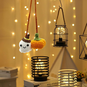 Crochet xe gương treo phụ kiện Halloween bí ngô và ma Phụ Kiện Xe Hơi handmade đan phụ kiện gương chiếu hậu - Product Image 5