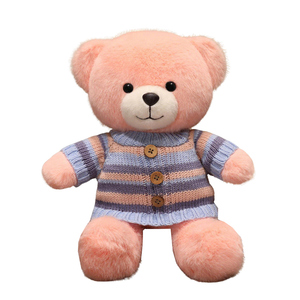 Peluche ours en peluche rayée personnalisable - Adorable <span class=keywords><strong>animal</strong></span> en peluche avec pull tricoté - Product Image 1