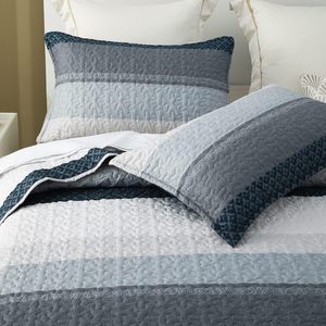 100% algodón azul y azul marino rayas edredón <span class=keywords><strong>colcha</strong></span> 3 piezas granja suave Reversible <span class=keywords><strong>colcha</strong></span> juego <span class=keywords><strong>de</strong></span> cama - Product Image 5