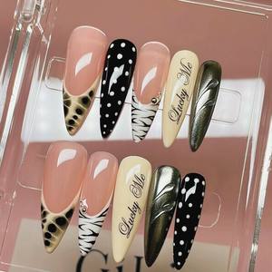 Faux ongles en acrylique réutilisables faits à la main, carrés, élégants, couleurs mélangées, design français élégant <span class=keywords><strong>pour</strong></span> l'art des ongles à presser, salon - Product Image 3