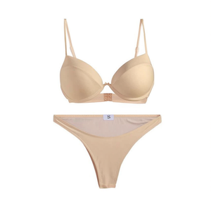 Costume da bagno bikini HDJ beige con reggiseno a ferretto e perizoma per donna, taglie forti 40 42 44 46, in maglia solida di spandex e nylon - Product Image 1