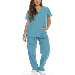 Tenues d'infirmière personnalisées, ensembles d'uniformes médicaux respirants, vêtements de travail pour infirmières avec logo brodé, approvisionnement en gros, coton et polyester tissé - Product Image 1
