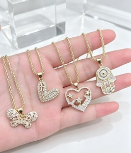 Elegant jewelry Butterfly heart Hamsa Hand Zircon Pendant Necklace charm link <b>chain</b> for Women Party Wear - Product Image 6