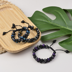 Bracelet réglable tressé en <span class=keywords><strong>hématite</strong></span> et oeil de tigre pour hommes Bracelet bijoux de mode avec perles de pierres naturelles pour cadeau de mariage - Product Image 5