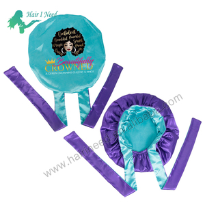 <span class=keywords><strong>Bonnet</strong></span> double couche en satin doux avec logo personnalisé avec cravate <span class=keywords><strong>Bonnet</strong></span> de couchage en soie Bonnets double face - Product Image 4