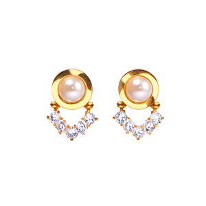 Fashion Drop <b>Earrings</b> 316L Stainless Steel PVD Gold Plating Pearl <b>Crystal</b> <b>Studs</b> Elegant Women Jewelry - Product Image 2