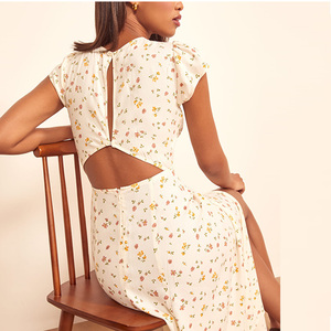 Donne Midi Lunghezza di Alta Crew Neckskirt Fessura Del Lato Corpetto Vestibilità Slim Auto Coperti Bottoni Sul Retro Del Collo Senza Fodera Relaxed Fit <span class=keywords><strong>vestito</strong></span> - Product Image 5