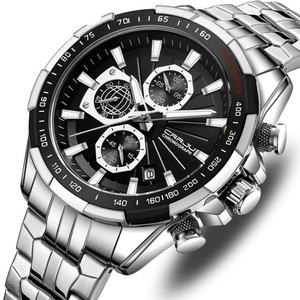 Montres en quartz de luxe personnalisées CRRJU 2305 pour hommes, bracelet en acier inoxydable, cadran en verre, aiguilles luminescentes, chronographe, calendrier, sport - Product Image 1