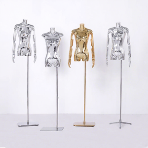 Mannequin de présentation de vêtements pour femmes en fibre de verre électro-plaquée, taille plus, en position debout, demi-corps - Product Image 1