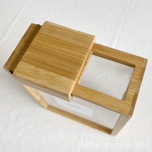 Wooden Rice Storage Box Square With Transparent Window For <b>Kitchen</b> Food Container Natural Wood Color - Product Image 5