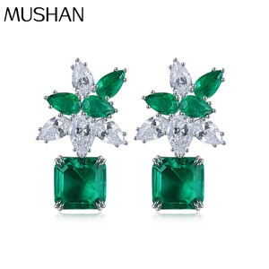 Pendientes de Esmeralda Sintética de Laboratorio de la Fábrica de Joyería MUSHAN, Dinámicos y Únicos, Quien los Usa Será Hermosa - Product Image 1