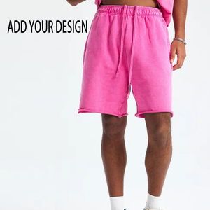 Shorts décontractés surdimensionnés avec logo brodé personnalisé, 100% coton, imprimé délavé à l'acide, shorts de sport unisexes pour hommes - Product Image 1