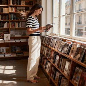 T-shirt en tricot rayé chic à la française pour femmes, été, bord festonné, col carré, manches courtes, <span class=keywords><strong>pull</strong></span> vintage - Product Image 3