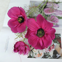 Nouvelle Arrivée - Fleur Artificielle Cosmos Réaliste à 3 Têtes, Hydratante au Toucher, Faite à la Main pour Décoration de Vase Intérieur de Noël