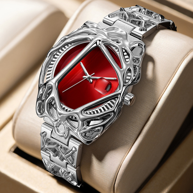 PINTIME Y2K Alien Spider Web Men's Watch Alabaster Style Retro Special Shaped Quartz Watches Waterproof Calendar Wristwatches
