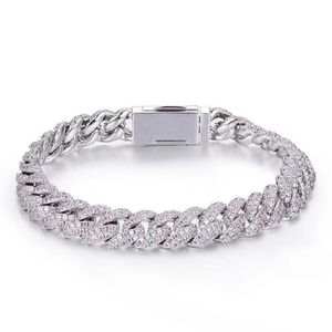 Bracelet cubain hip-hop 14 mm 12 mm 10 mm de largeur 2 rangées de pierres diamant VVS argent sterling moissanite chaîne cubaine - Product Image 4