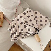 Parapluie pliant rétro noir à pois pour femme, style vintage marron, protection UV UPF50+, coupe-vent, imperméable, parapluie soleil et pluie pour femme
