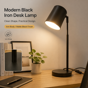 Lampe de bureau moderne en fer noir avec tête rotative, ampoule E27 et interrupteur sur câble pour la lecture, l'étude, la chambre à coucher, le chevet et le travail - Product Image 2