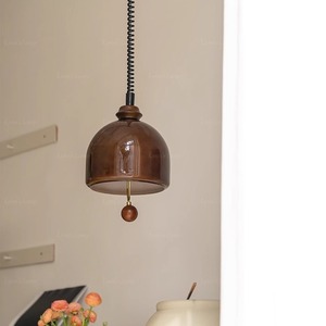 โคมไฟระย้าสไตล์วินเทจญี่ปุ่น ทำจากไม้เนื้อแข็ง ดีไซน์มินิมอล สำหรับห้องอาหาร ร้านอาหาร บาร์  แบบขยายได้ พร้อมกระจก - Product Image 2