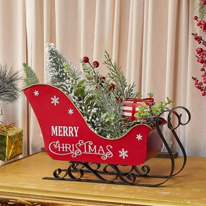 Magnifique traîneau de Noël en métal de 12,5 pouces, panier de traîneau du Père Noël, décoration de Noël pour table avec lumières LED - Product Image 4