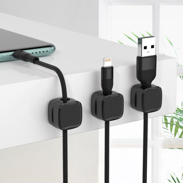 6 Pcs Multi-function ABS Black/White Cable Clips Cord Organizer Cable Management USB Cable Holder Desk Car Home Office