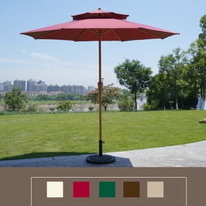 Açık taklit ahşap çift katmanlı bahçe şemsiyesi rüzgar geçirmez çelik direk veranda şemsiye tabanı ile - Product Image 5