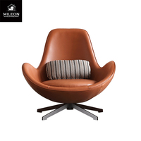 Fauteuil simple nordique, design simple, pour salon, hôtel, salle de conférence, modèle de chambre, en métal, cuir et tissu, pivotant, sphérique