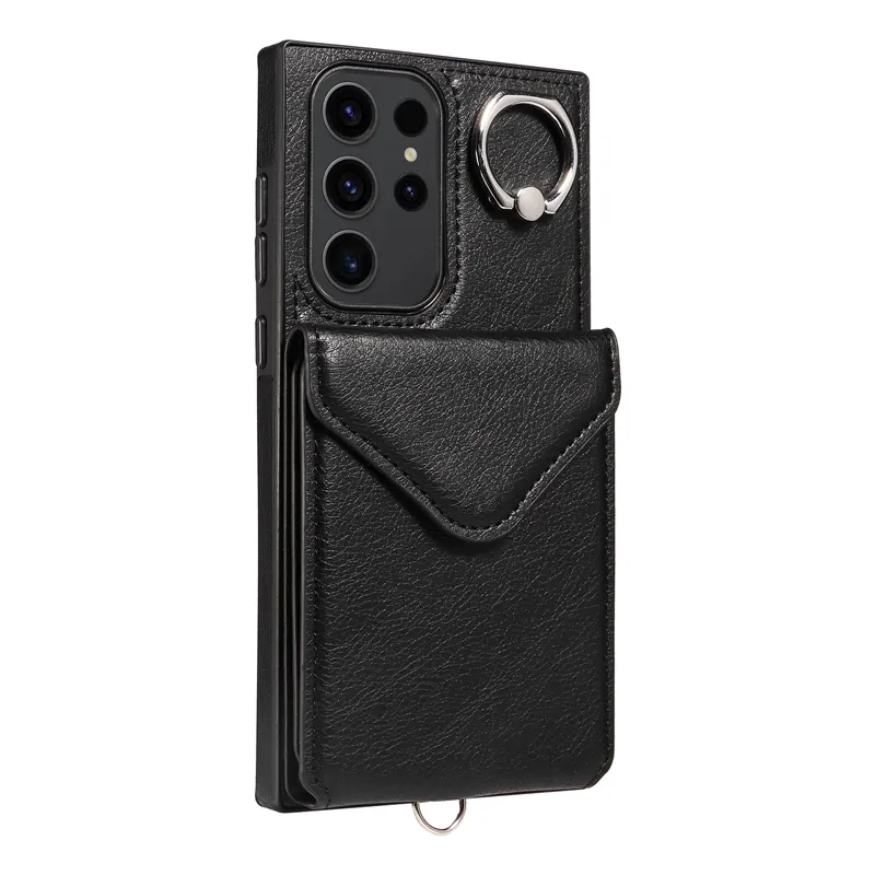 Pour Samsung Galaxy S23/S24 Plus Lanyard Case couverture arrière, Wallet ring stand case pour Galaxy S23 Ultra