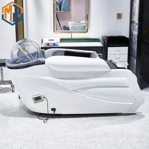Modern lüks saç salonu mobilyası beyaz elektrikli çok fonksiyonlu yıkama koltuğu masaj şampuan kase yatak sandalye