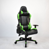 Chaise de gaming confortable en cuir noir et vert, inclinable à 180 degrés, avec structure métallique, style racing