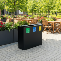 Grands bacs de recyclage extérieurs en acier galvanisé à 3 compartiments avec couvercle rabattable, bacs à déchets écologiques avec icônes de codage couleur pour jardins et patios