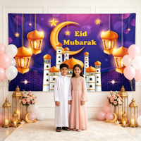 Bannière Ramadan Moubarak, lune et étoile, Eid Moubarak, tapisserie murale musulmane Kareem pour décorations intérieures