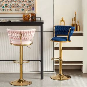 Bar Chair Nordic <b>Tall</b> Counter Furniture Gold Metal Velvet Back Luxury Kitchen Leather Modern High <b>Stool</b> Bar Chairs for Bar - Product Image 3