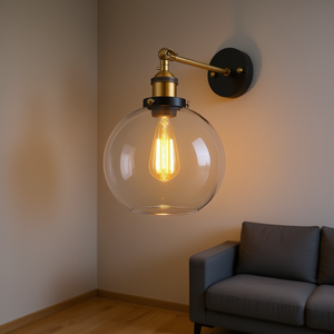 Lámpara de pared de cristal con forma de bola La01, estilo industrial LED E27 para sala de estar - Product Image 2