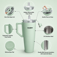 Bouteille isotherme classique personnalisable en acier inoxydable de 38 oz avec poignée, couvercle et paille pour le camping